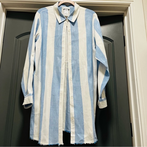 Tommy Bahama Women Linenblend Shirt Dress CoverUp Stripe Lagenlook Pockets Boho - Picture 2 of 8